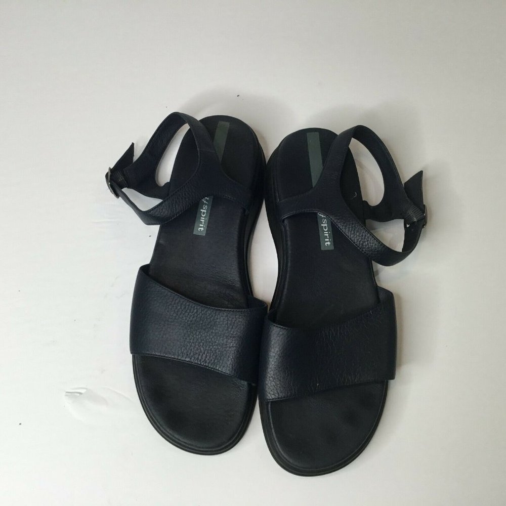 EasySpirit Womens Black Leather Ankle Strap Sandal